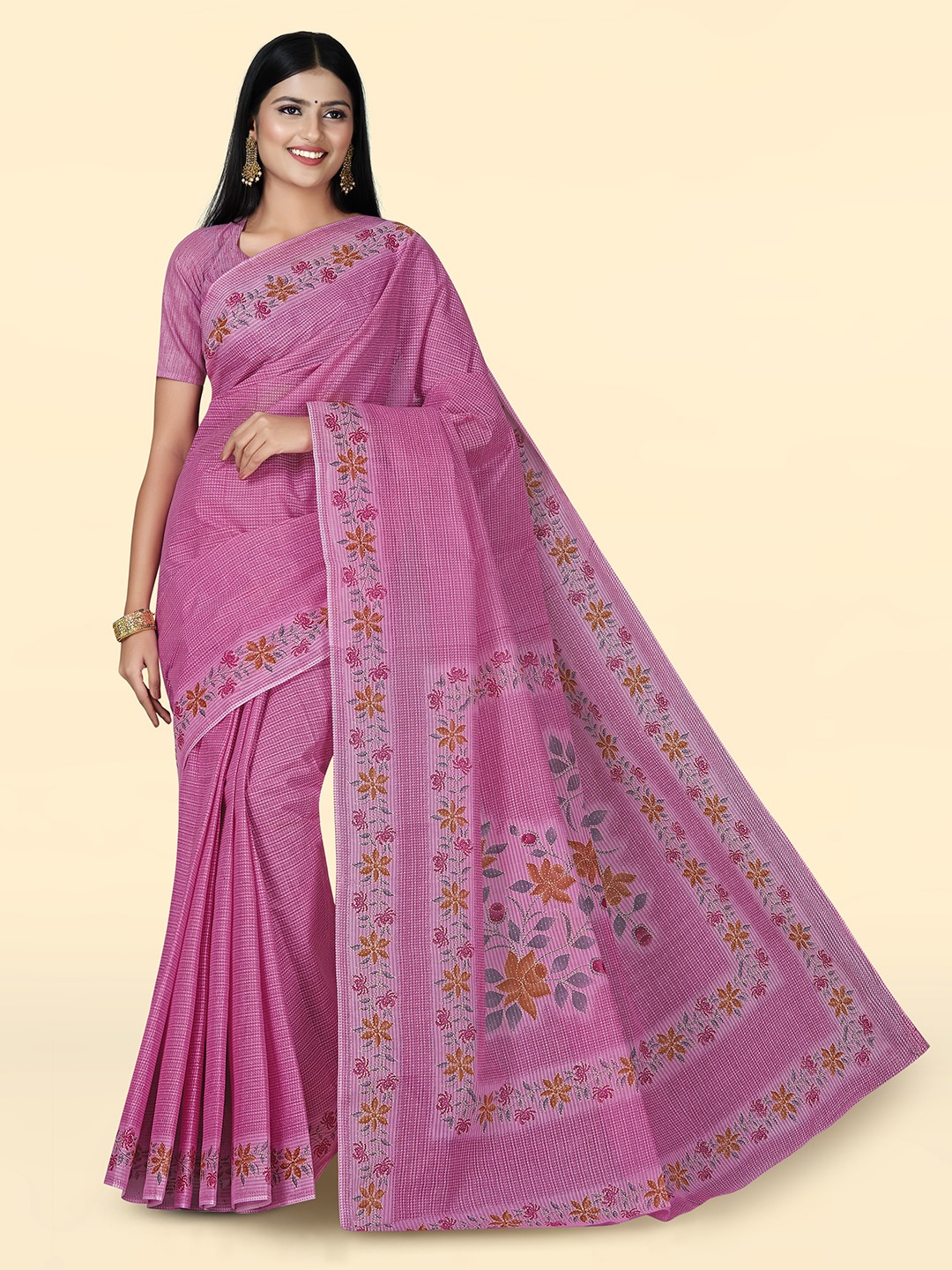 

SHANVIKA Floral Printed Pure Cotton Saree, Lavender