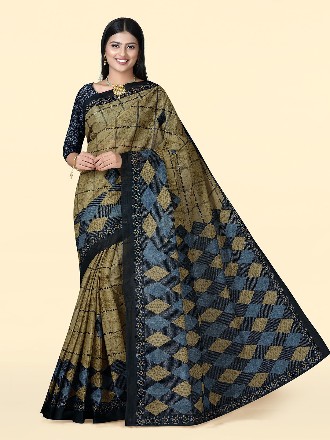 

SHANVIKA Abstract Printed Pure Cotton Saree, Navy blue