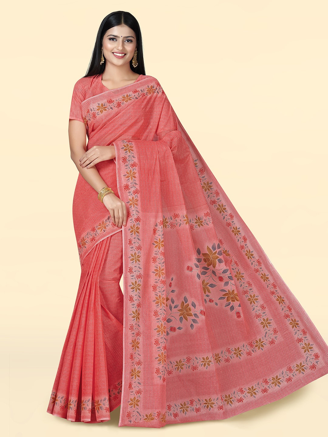 

SHANVIKA Floral Printed Pure Cotton Saree, Pink