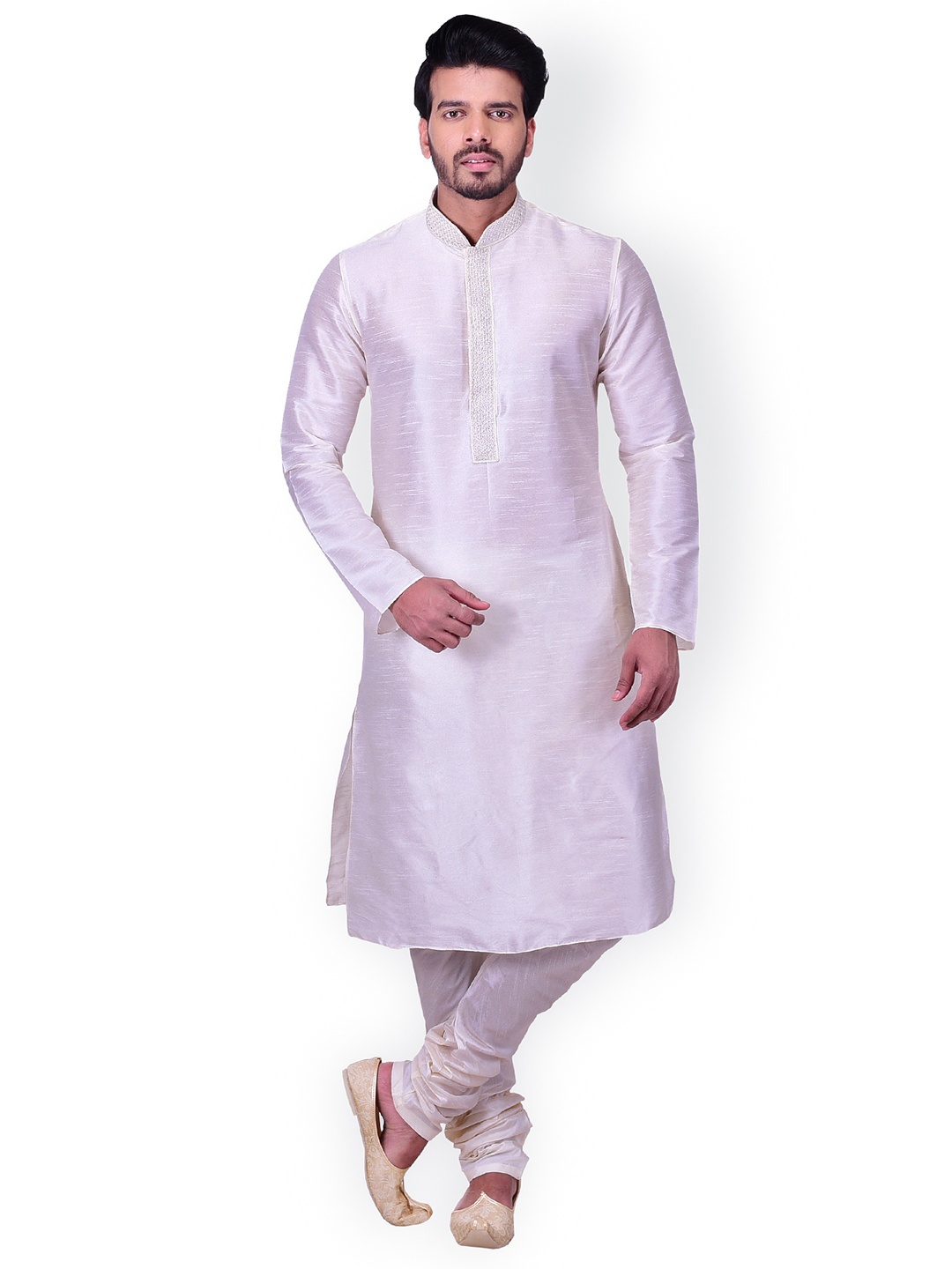 

Manyavar Men Off-White Solid Kurta with Churidar
