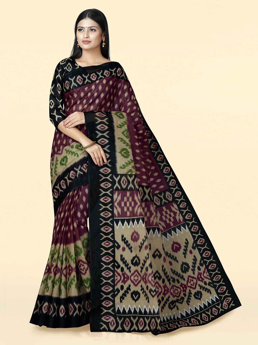 

SHANVIKA Ethnic Motifs Printed Pure Cotton Saree, Purple
