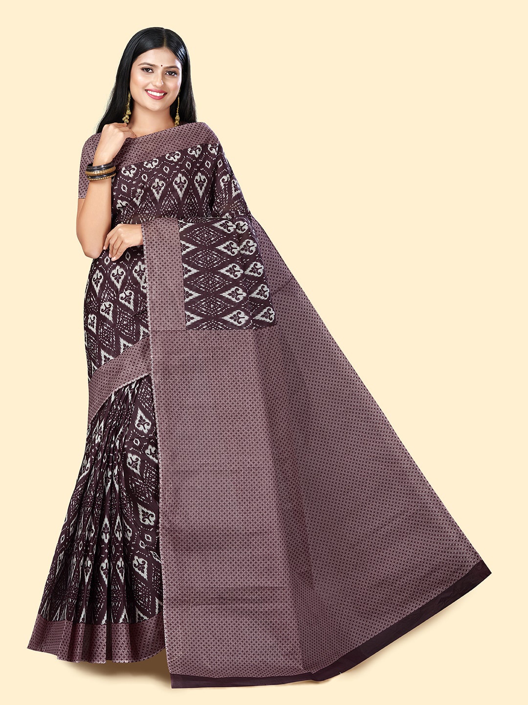 

SHANVIKA Ethnic Motifs Printed Pure Cotton Block Print Saree, Purple