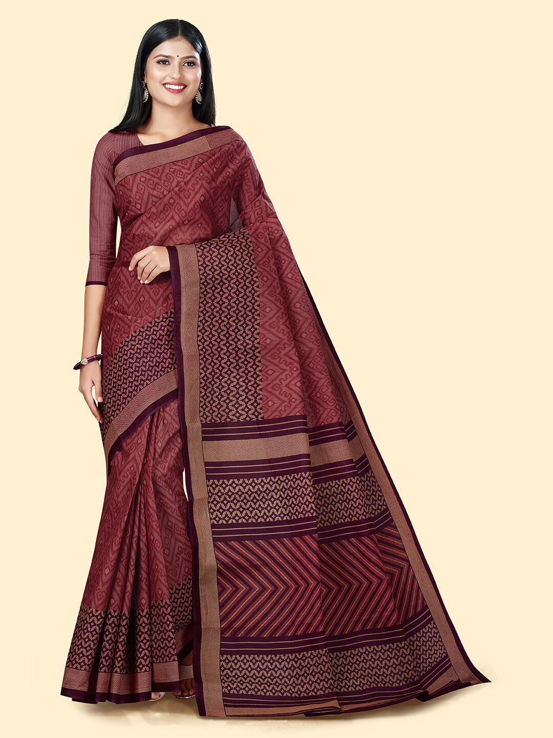 

SHANVIKA Leheriya Printed Pure Cotton Block Print Saree, Pink