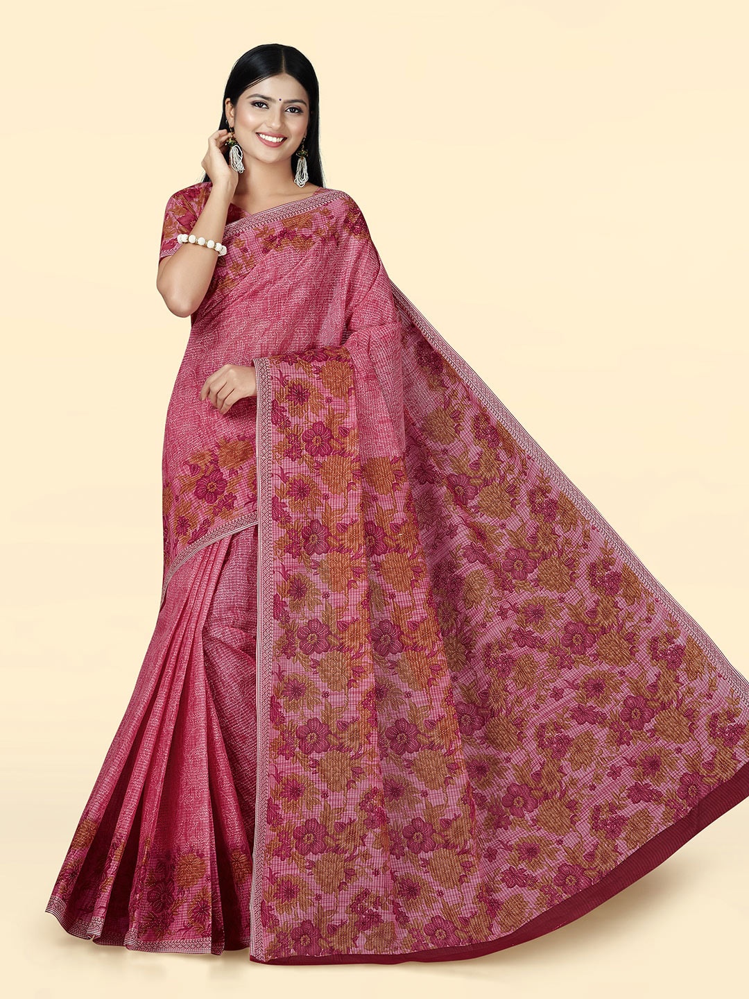 

SHANVIKA Floral Printed Pure Cotton Saree, Pink
