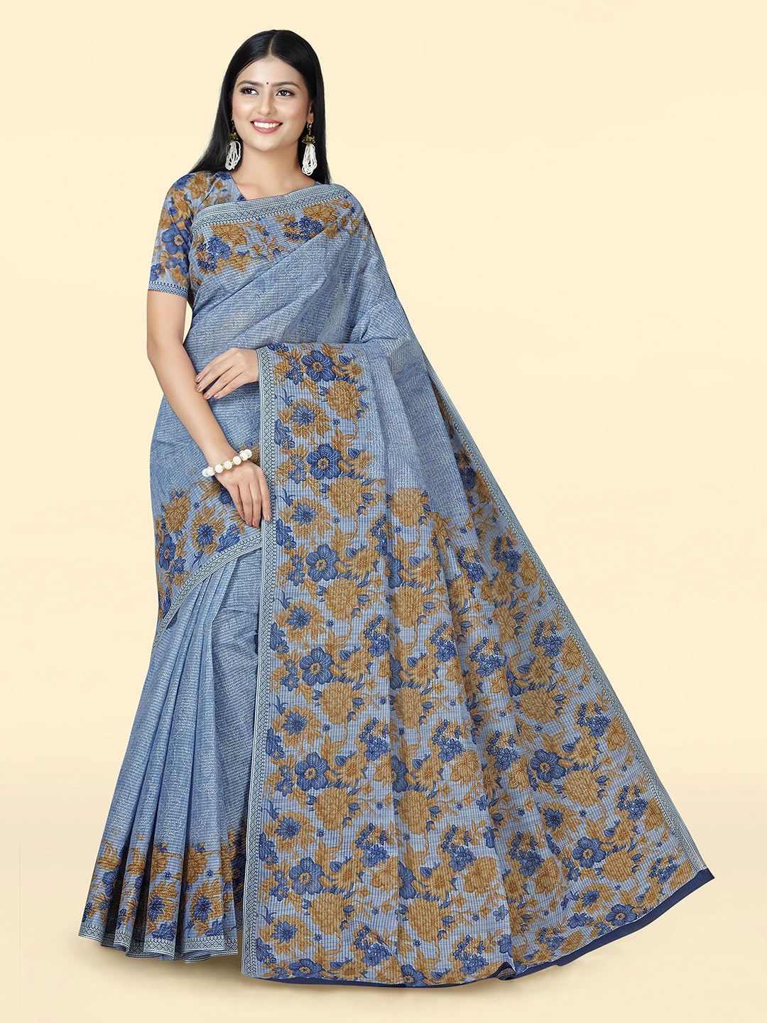 

SHANVIKA Floral Printed Pure Cotton Saree, Blue