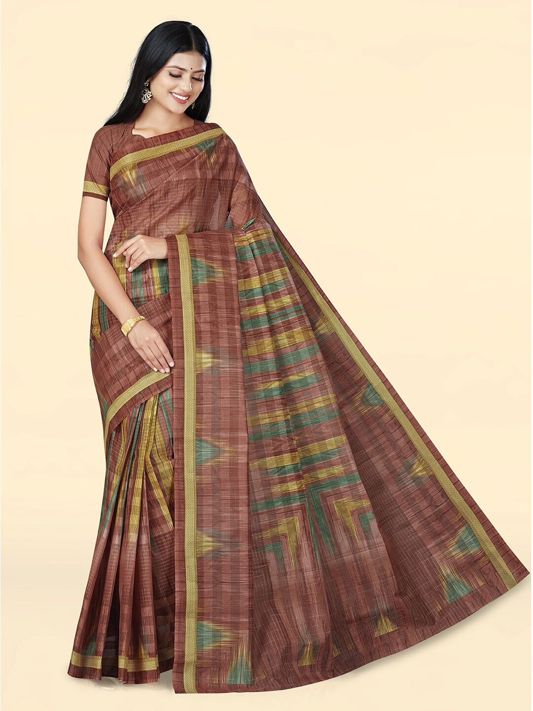 

SHANVIKA Abstract Woven Design Pure Cotton Saree, Brown