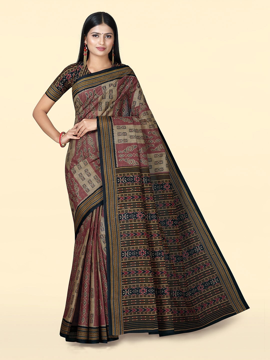 

SHANVIKA Ethnic Woven Design Pure Cotton Ikat Saree, Maroon