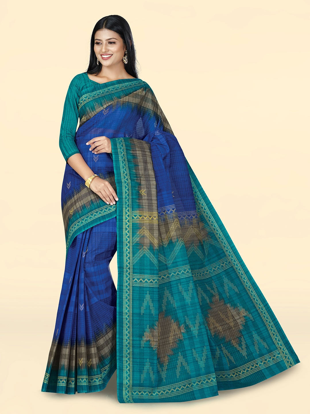

SHANVIKA Ethnic Woven Design Pure Cotton Ikkat Saree, Blue