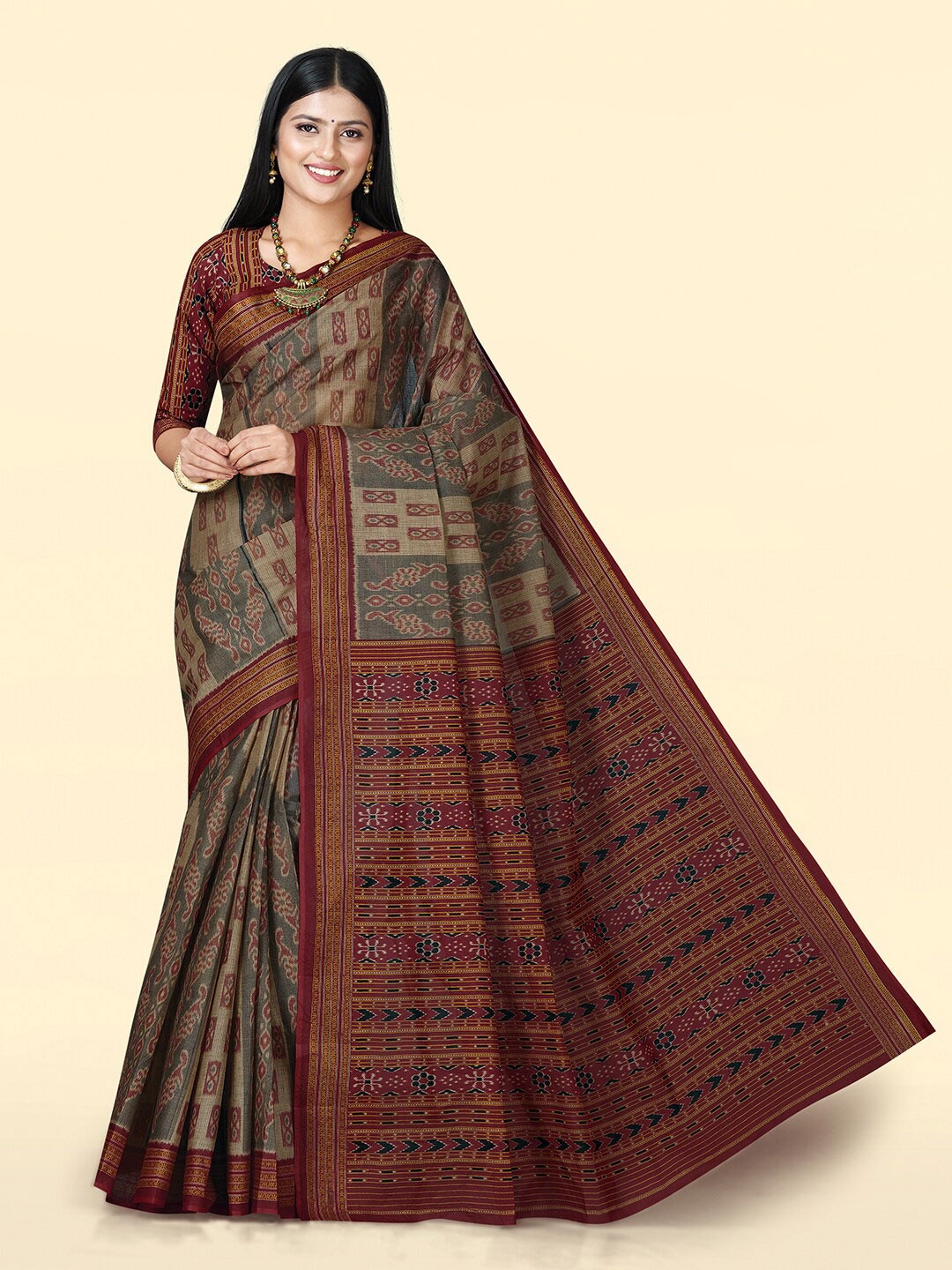 

SHANVIKA Pure Cotton Ikat Saree, Black