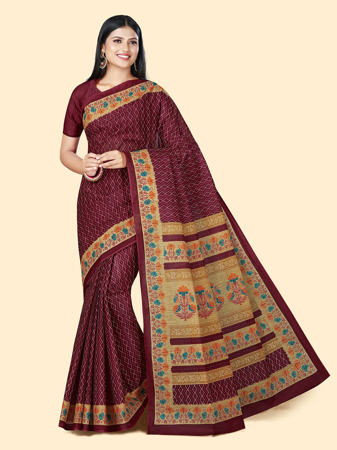 

SHANVIKA Ethnic Motifs Printed Pure Cotton Saree, Magenta