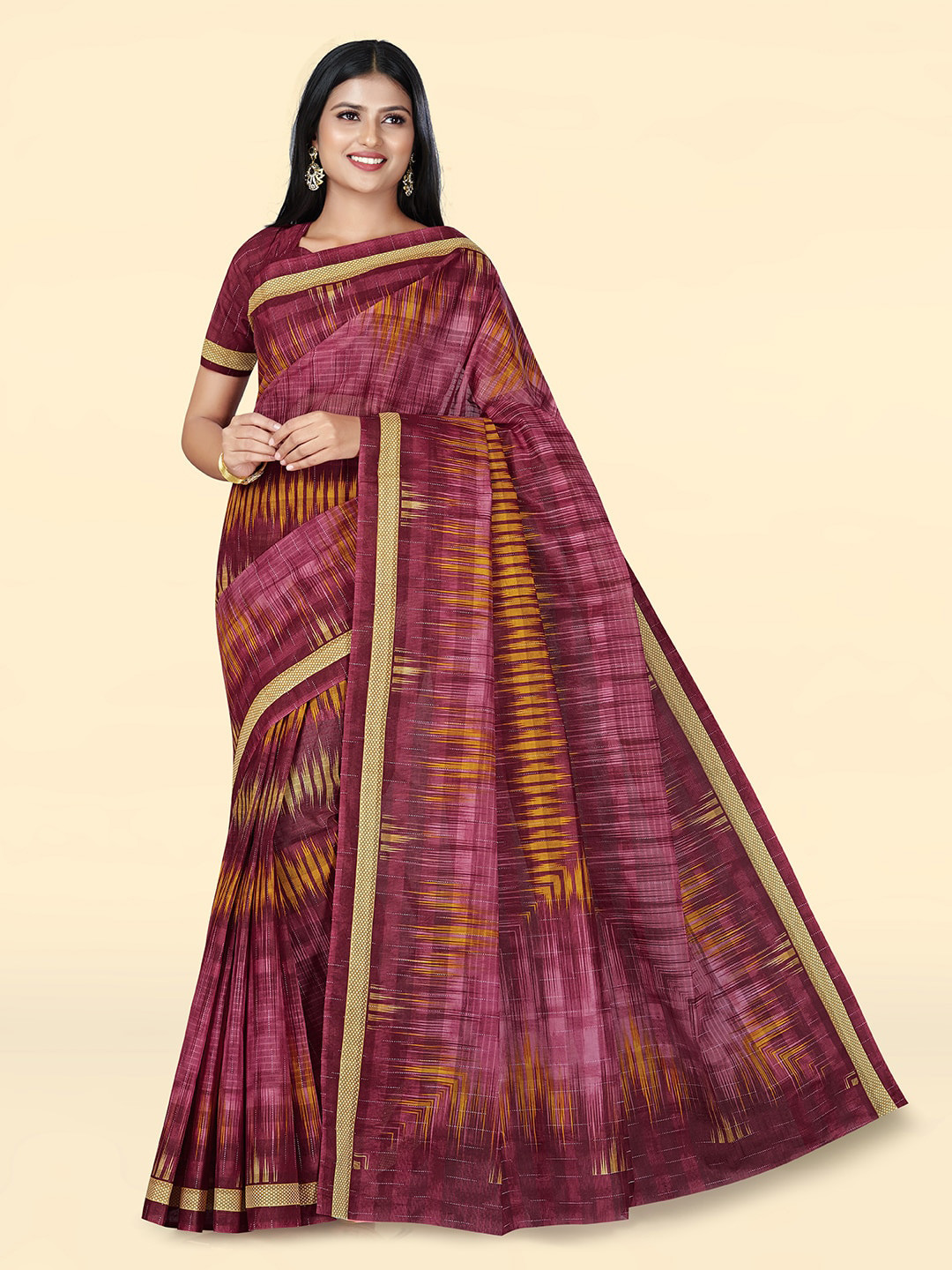 

SHANVIKA Abstract Printed Pure Cotton Block Print Saree, Pink
