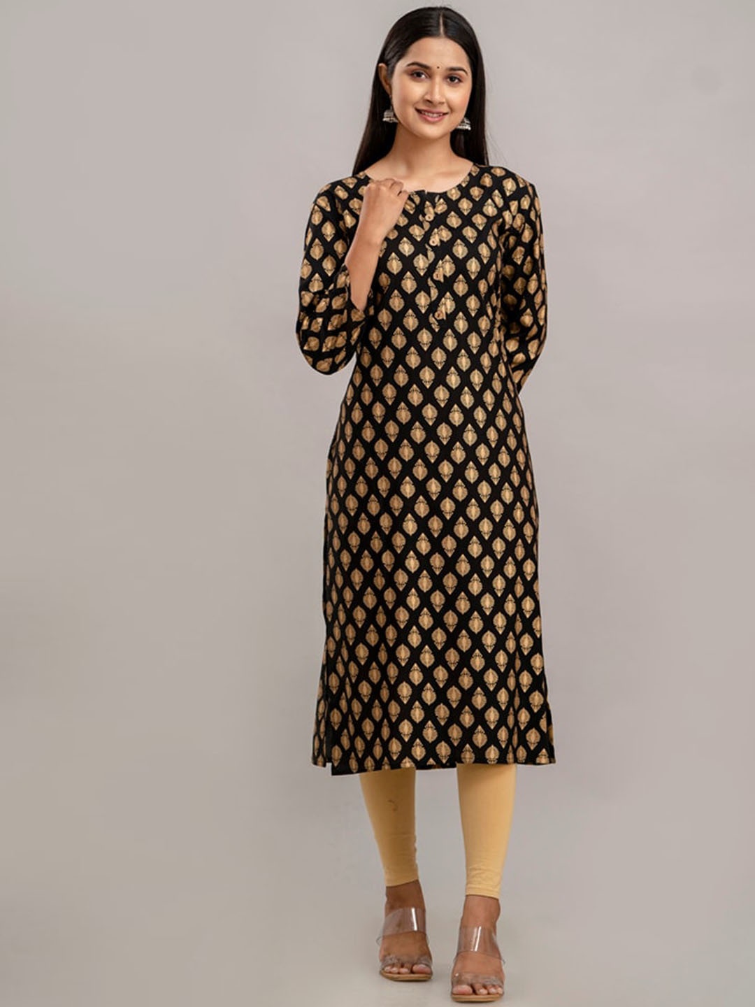 

CKM Ethnic Motifs Printed Straight Kurta, Black