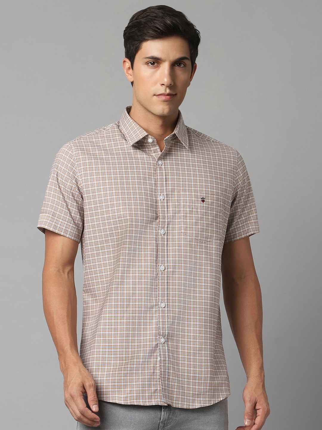 

Louis Philippe Sport Grid Tattersall Checked Slim Fit Pure Cotton Casual Shirt, Beige