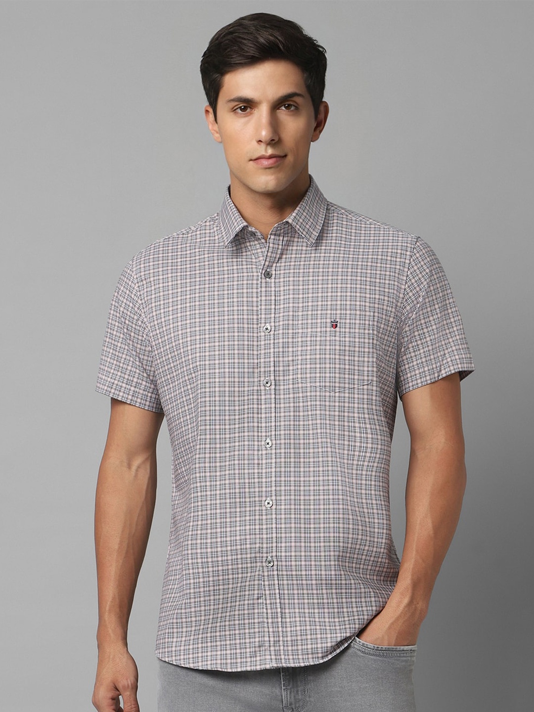 Louis Philippe Sport Slim Fit Checked Pure Cotton Casual Shirt, Grey