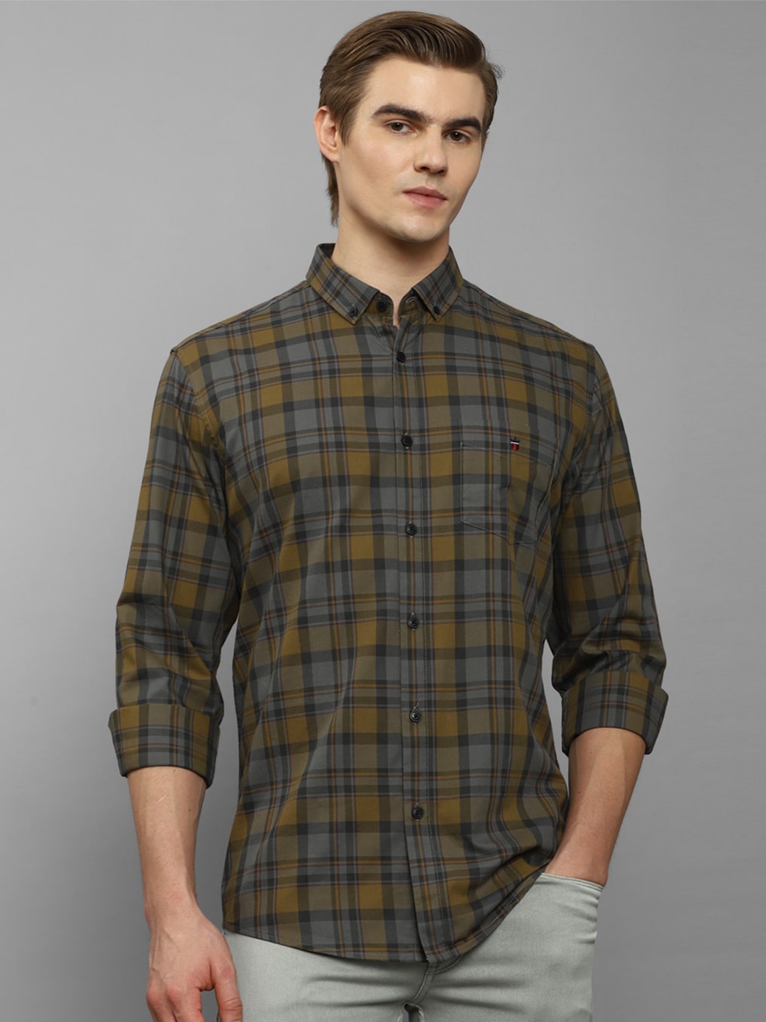 

Louis Philippe Sport Tartan Checked Button-Down Collar Slim Fit Pure Cotton Casual Shirt, Green
