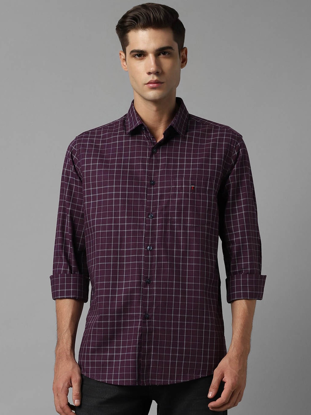 

Louis Philippe Sport Checked Slim Fit Pure Cotton Casual Shirt, Purple