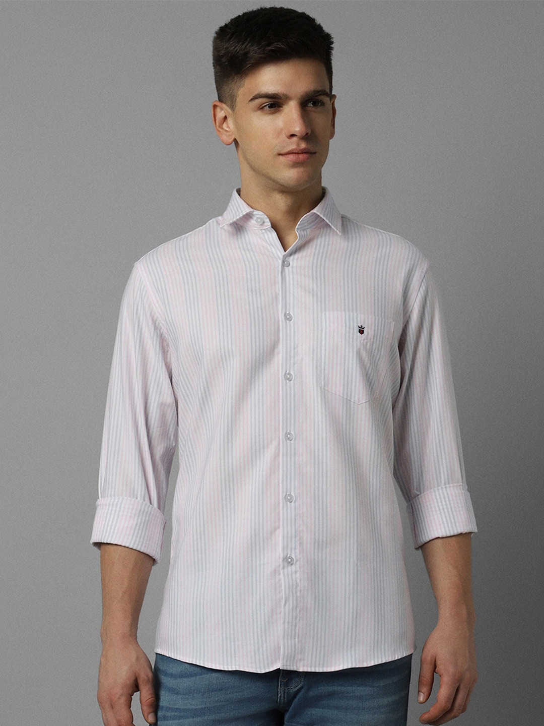 

Louis Philippe Sport Striped Slim Fit Opaque Cotton Casual Shirt, White