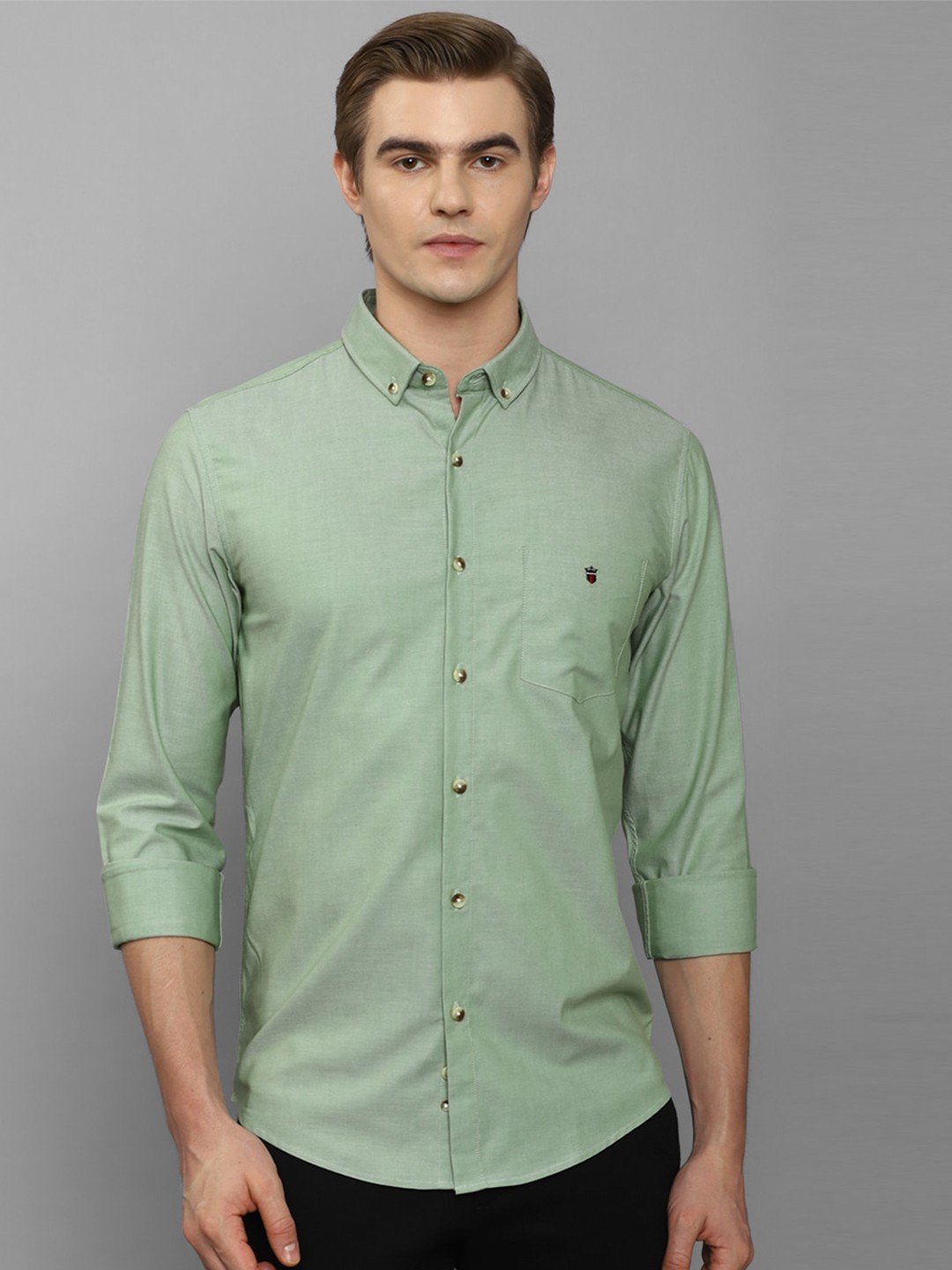 Louis Philippe Sport Button-Down Collar Pure Cotton Casual Shirt, Green