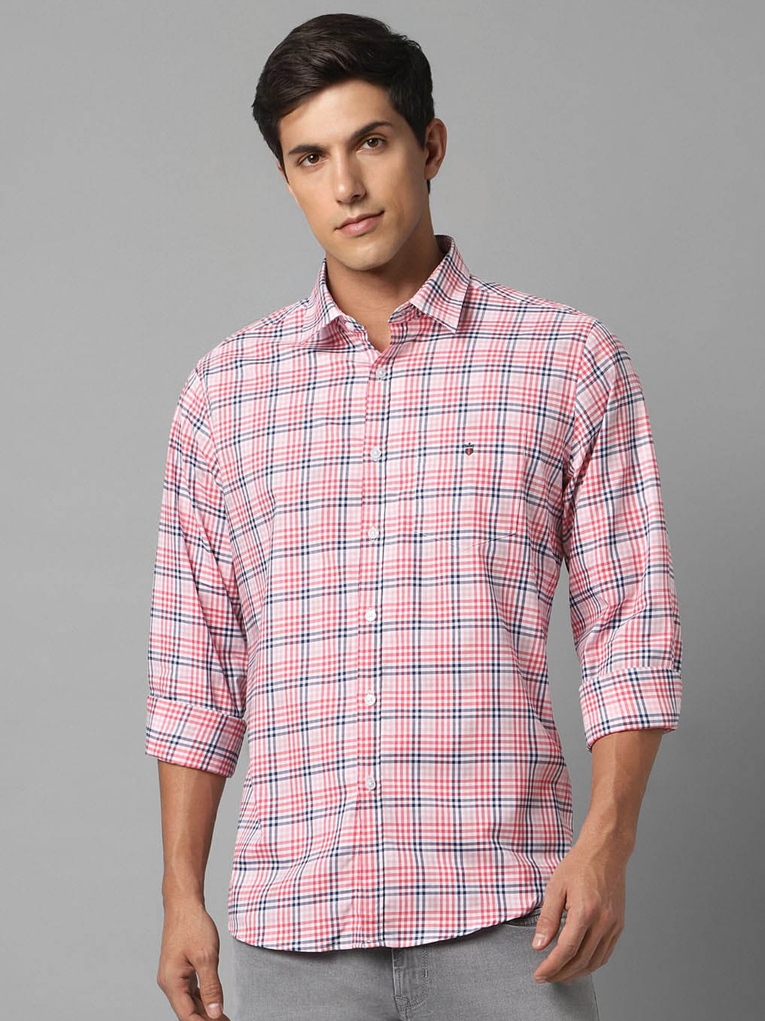 Louis Philippe Sport Tartan Checked Slim Fit Opaque Cotton Casual Shirt, Pink