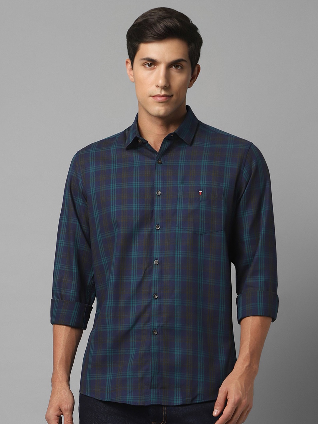 Louis Philippe Sport Checked Pure Cotton Shirt, Navy blue