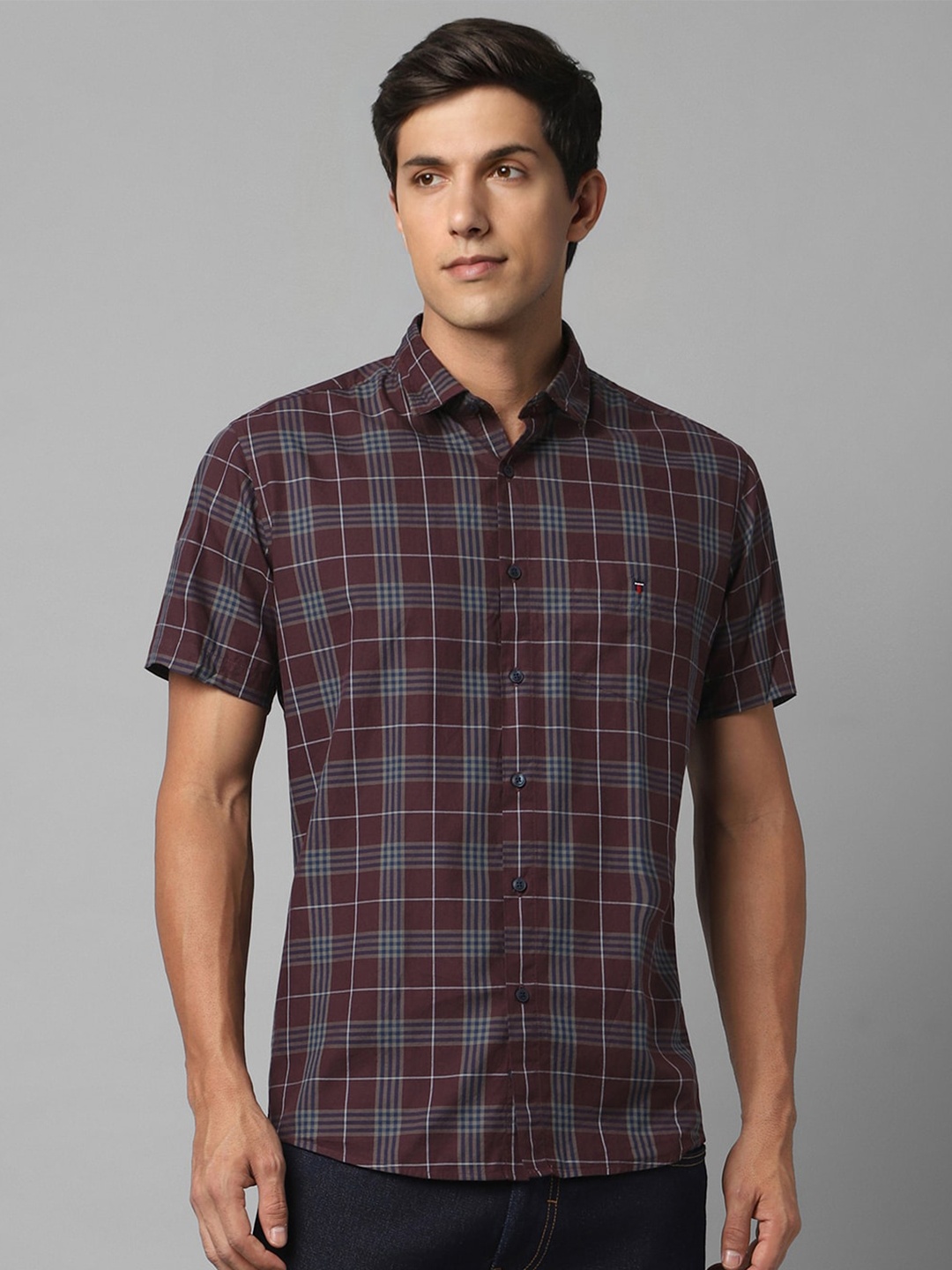 

Louis Philippe Sport Slim Fit Tartan Checks Pure Cotton Casual Shirt, Maroon