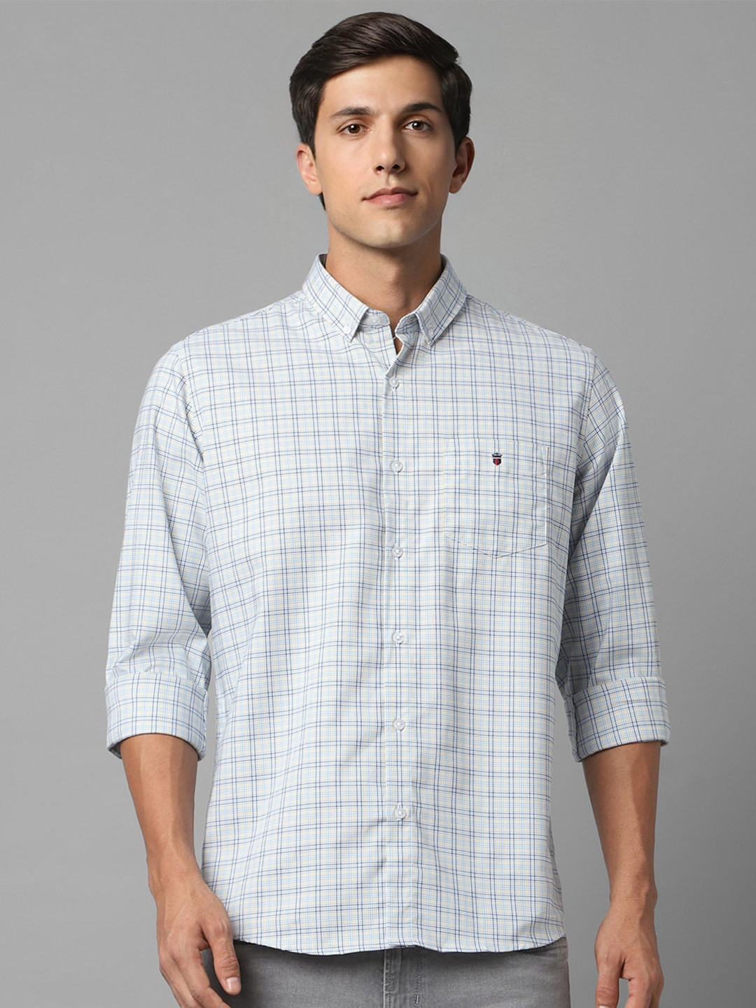 

Louis Philippe Sport Slim Fit Grid Tattersall Checks Pure Cotton Casual Shirt, Blue