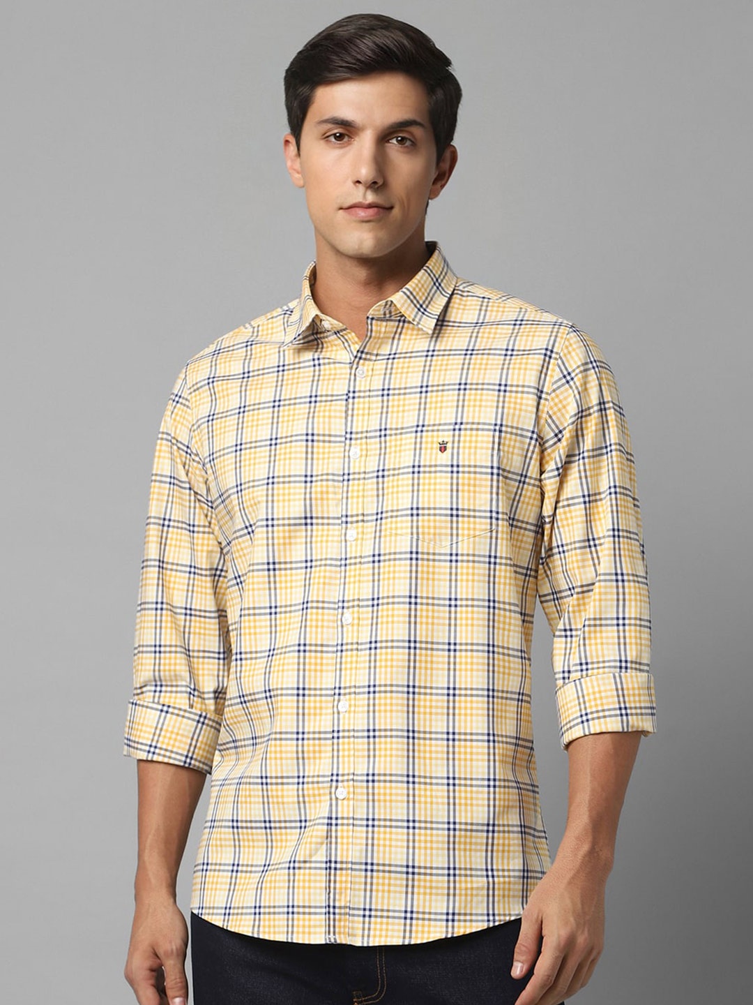 

Louis Philippe Sport Slim Fit Tartan Checks Spread Collar Cotton Casual Shirt, Yellow
