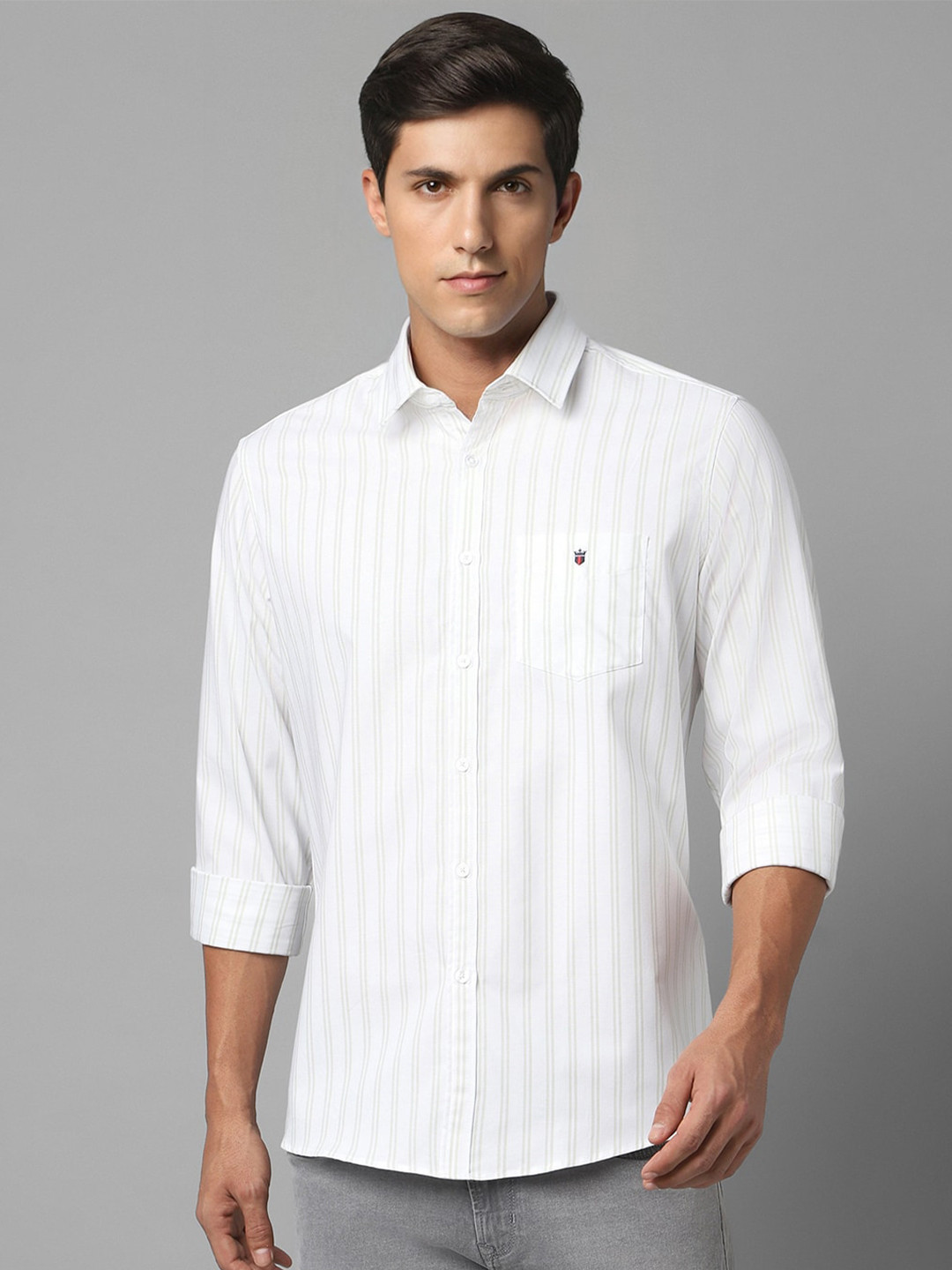 

Louis Philippe Sport Striped Slim Fit Classic Cotton Casual Shirt, White