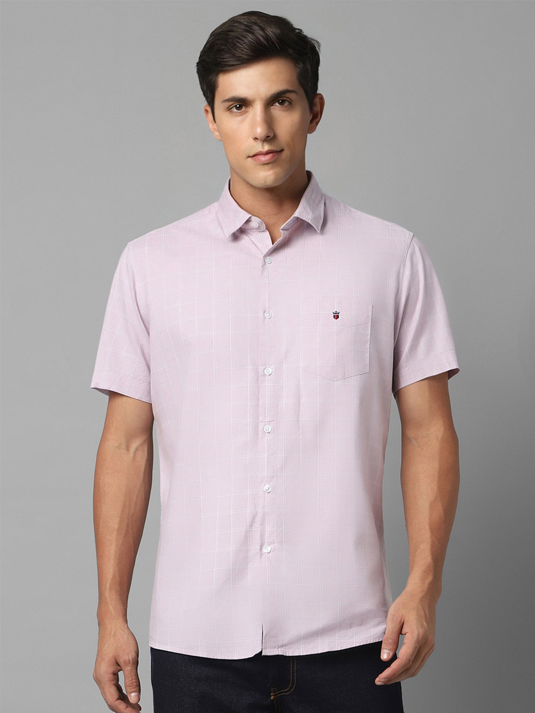 Louis Philippe Sport Slim Fit Windowpane Checks Pure Cotton Casual Shirt, Purple