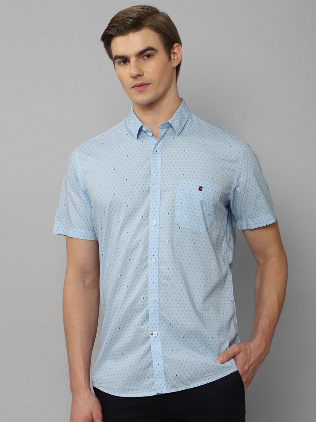 

Louis Philippe Sport Micro Ditsy Printed Slim Fit Opaque Cotton Casual Shirt, Blue