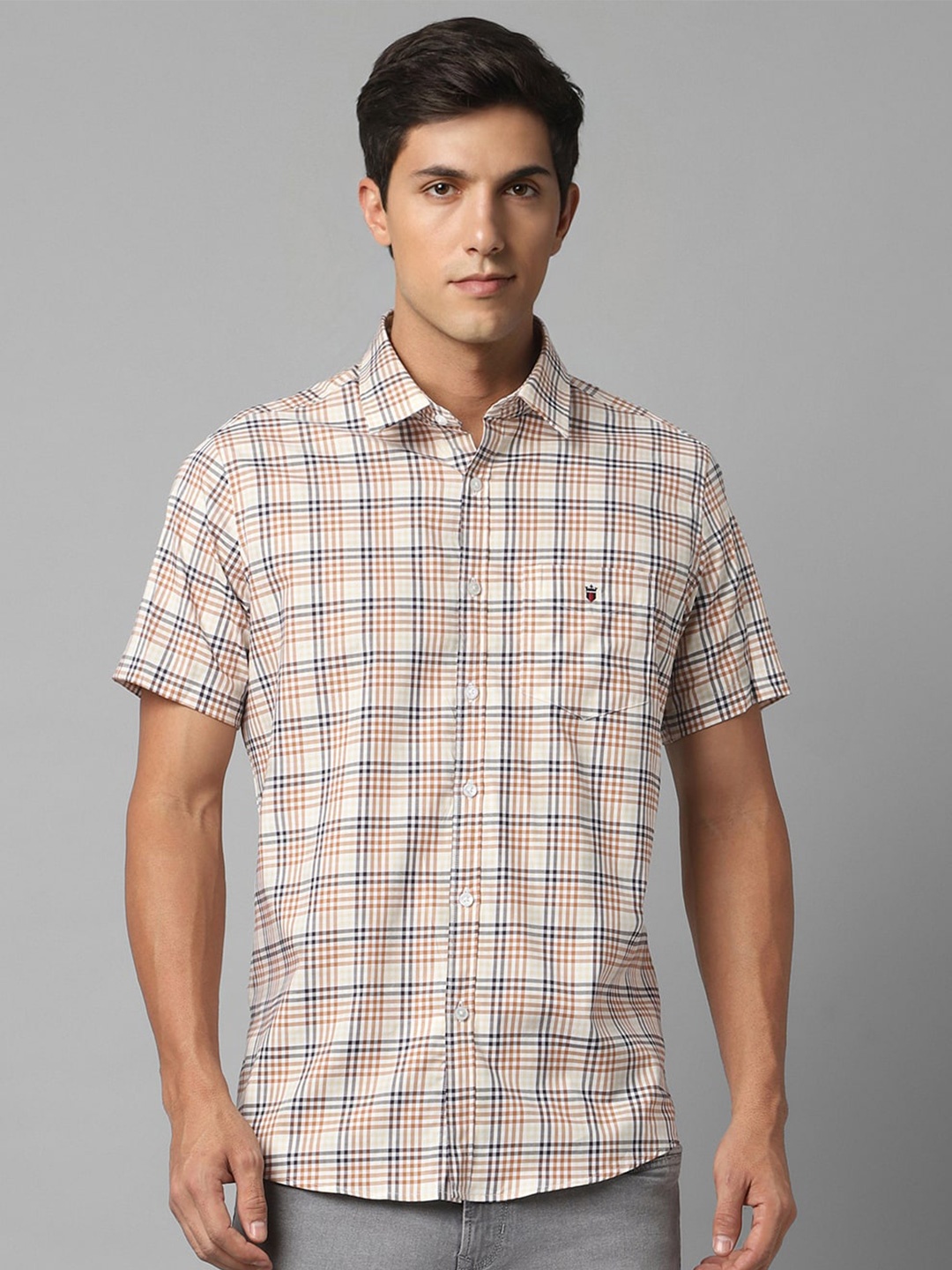 

Louis Philippe Sport Checked Slim Fit Classic Cotton Casual Shirt, Beige