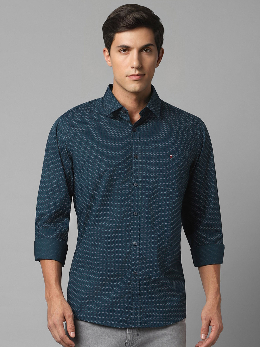

Louis Philippe Sport Slim Fit Micro Ditsy Printed Pure Cotton Casual Shirt, Blue