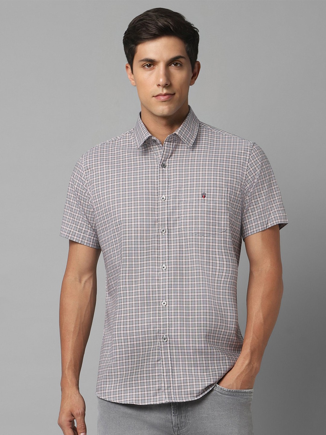 

Louis Philippe Sport Grid Tattersall Checked Slim Fit Opaque Cotton Casual Shirt, Grey