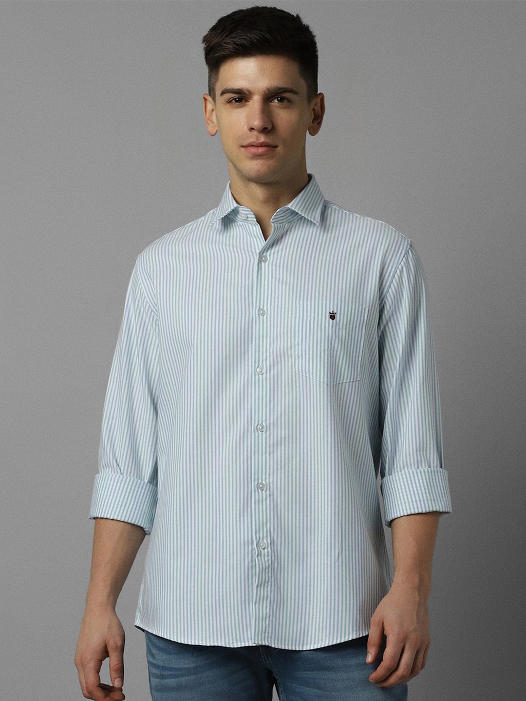 

Louis Philippe Sport Vertical Striped Spread Collar Pure Cotton Casual Shirt, Blue