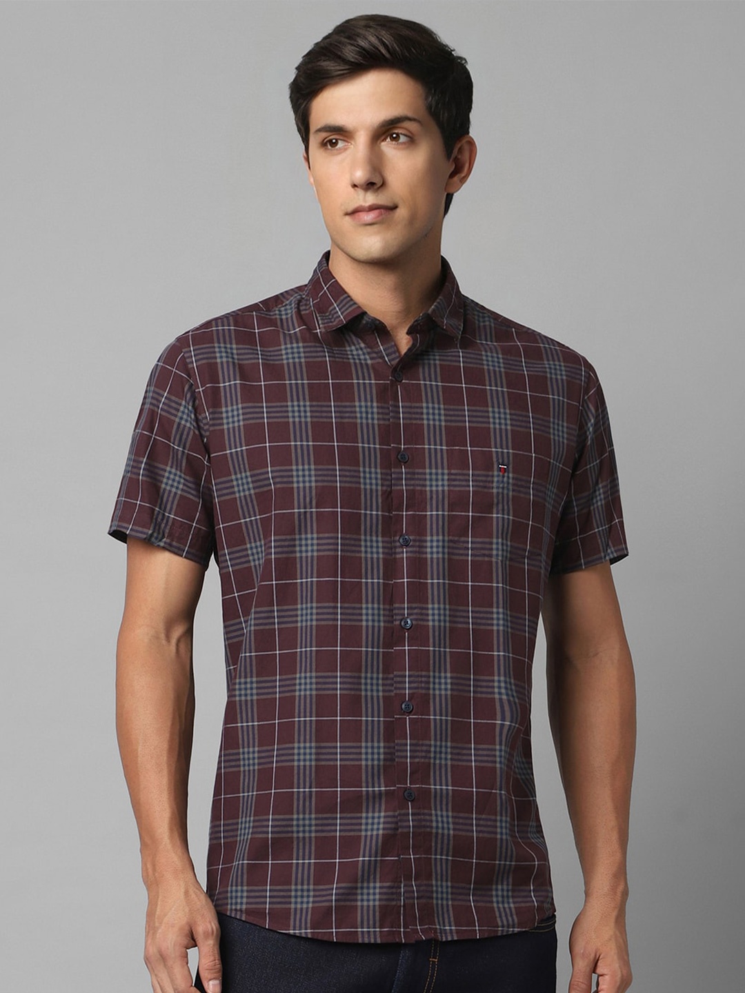 

Louis Philippe Sport Tartan Checked Slim Fit Opaque Cotton Casual Shirt, Maroon