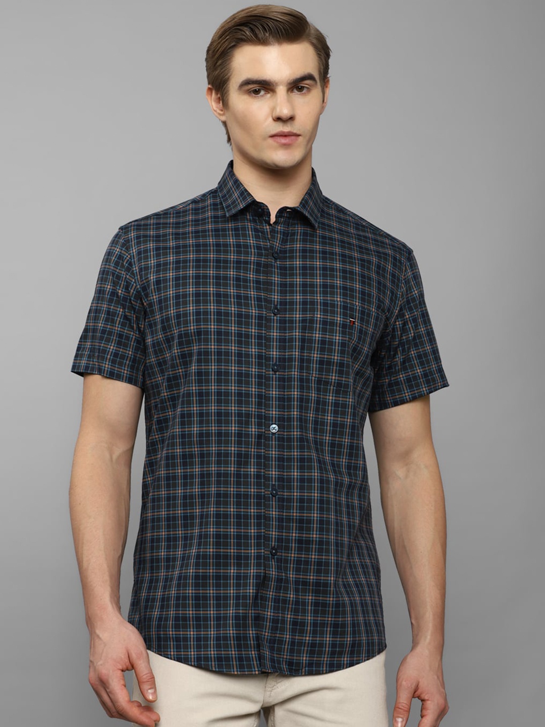 

Louis Philippe Sport Tartan Checked Slim Fit Opaque Cotton Casual Shirt, Navy blue