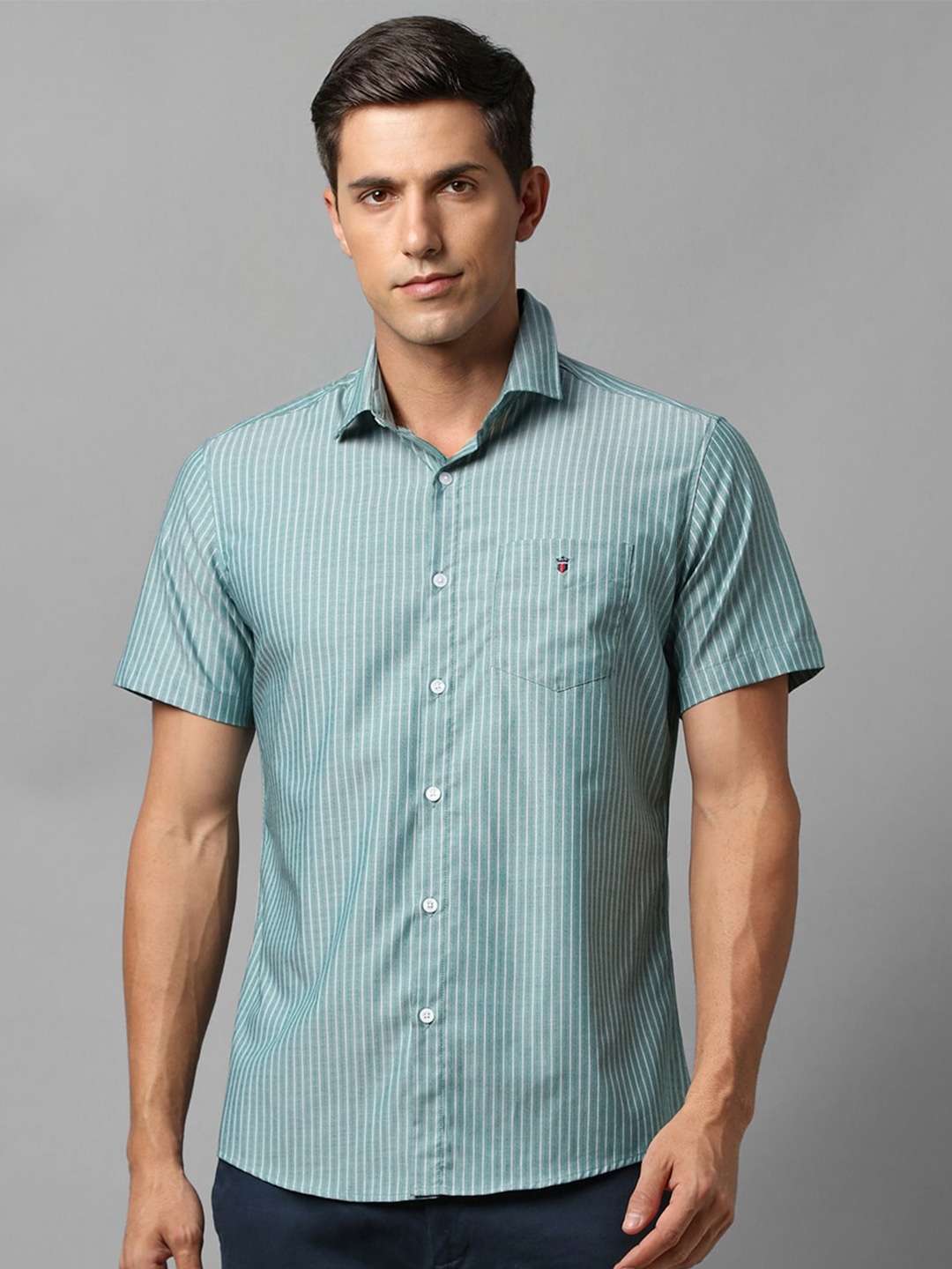 Louis Philippe Sport Striped Slim Fit Classic Cotton Casual Shirt, Blue