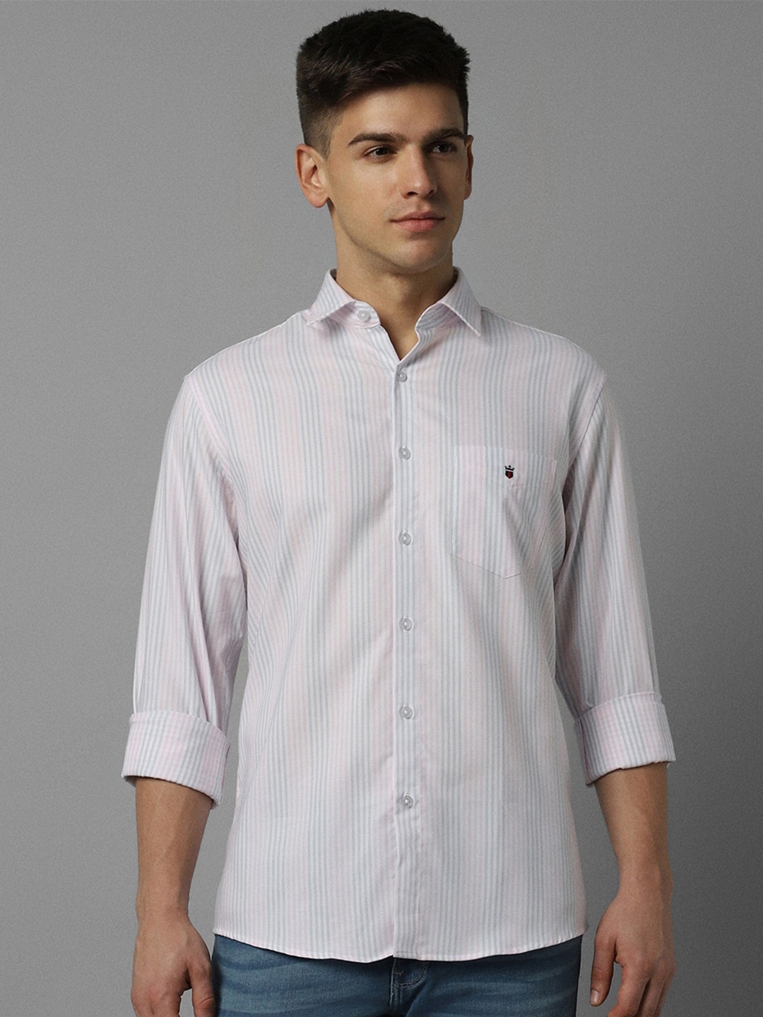 

Louis Philippe Sport Striped Slim Fit Cotton Casual Shirt, Grey