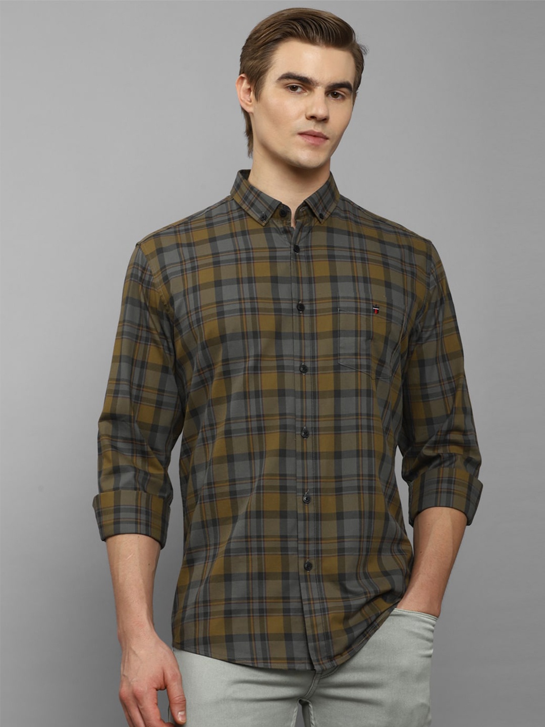 

Louis Philippe Sport Tartan Checked Slim Fit Opaque Cotton Casual Shirt, Olive