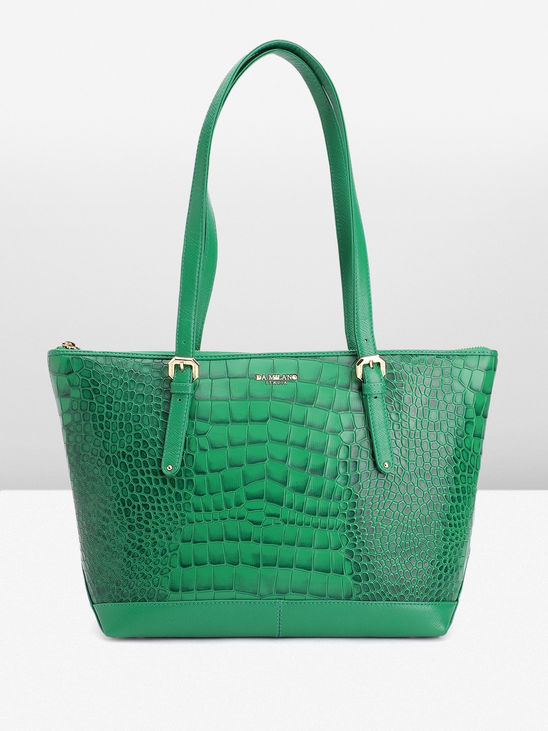 

Da Milano Croc-Textured Leather Structured Shoulder Bag, Green