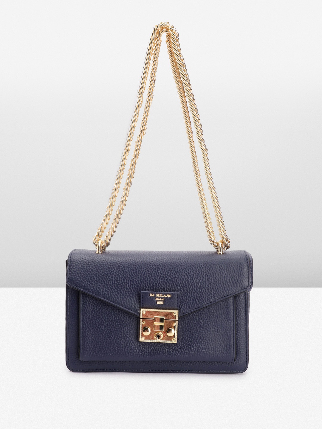 

Da Milano Textured Leather Structured Shoulder Bag, Navy blue