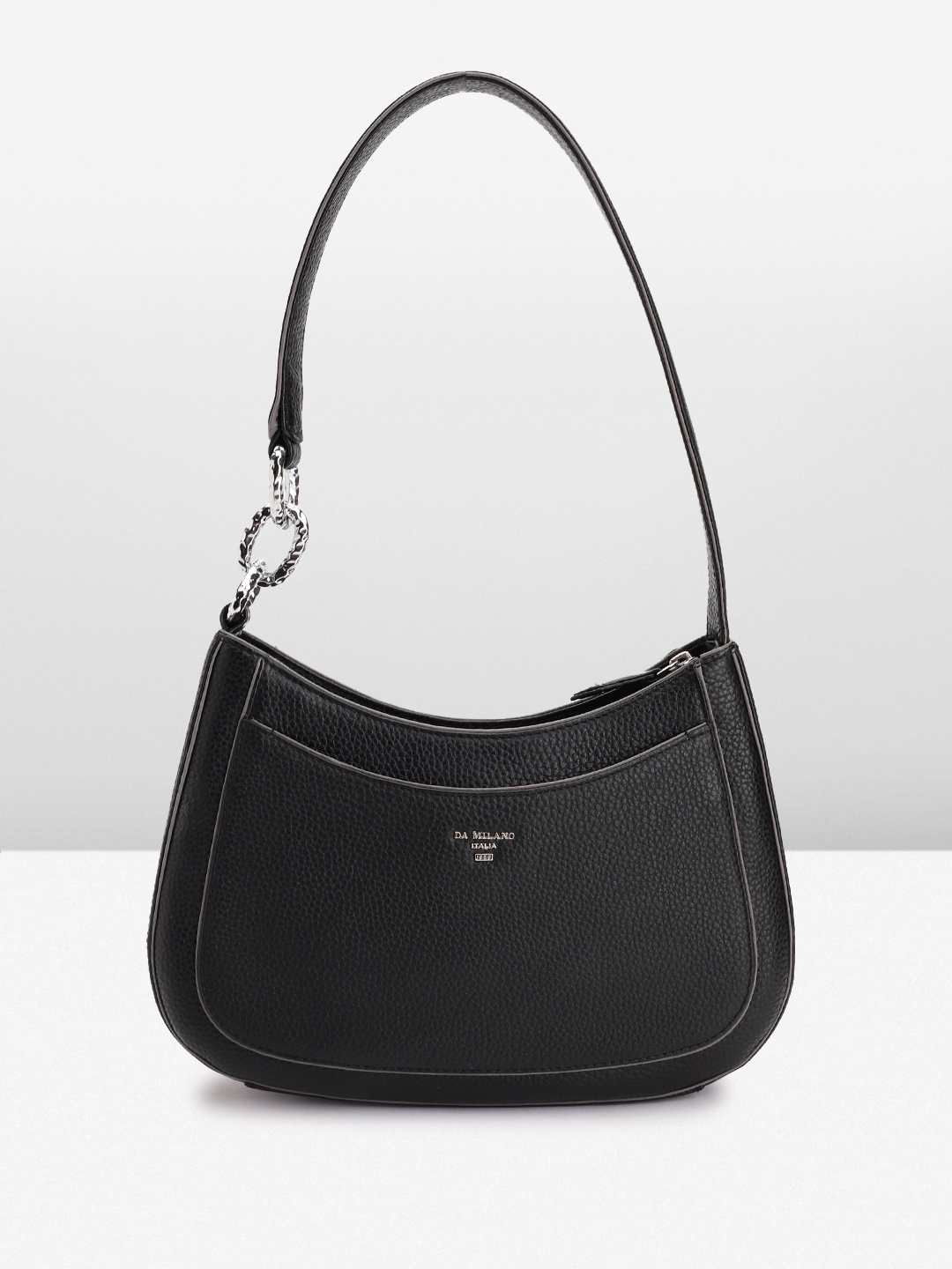 

Da Milano Textured Leather Structured Shoulder Bag, Black