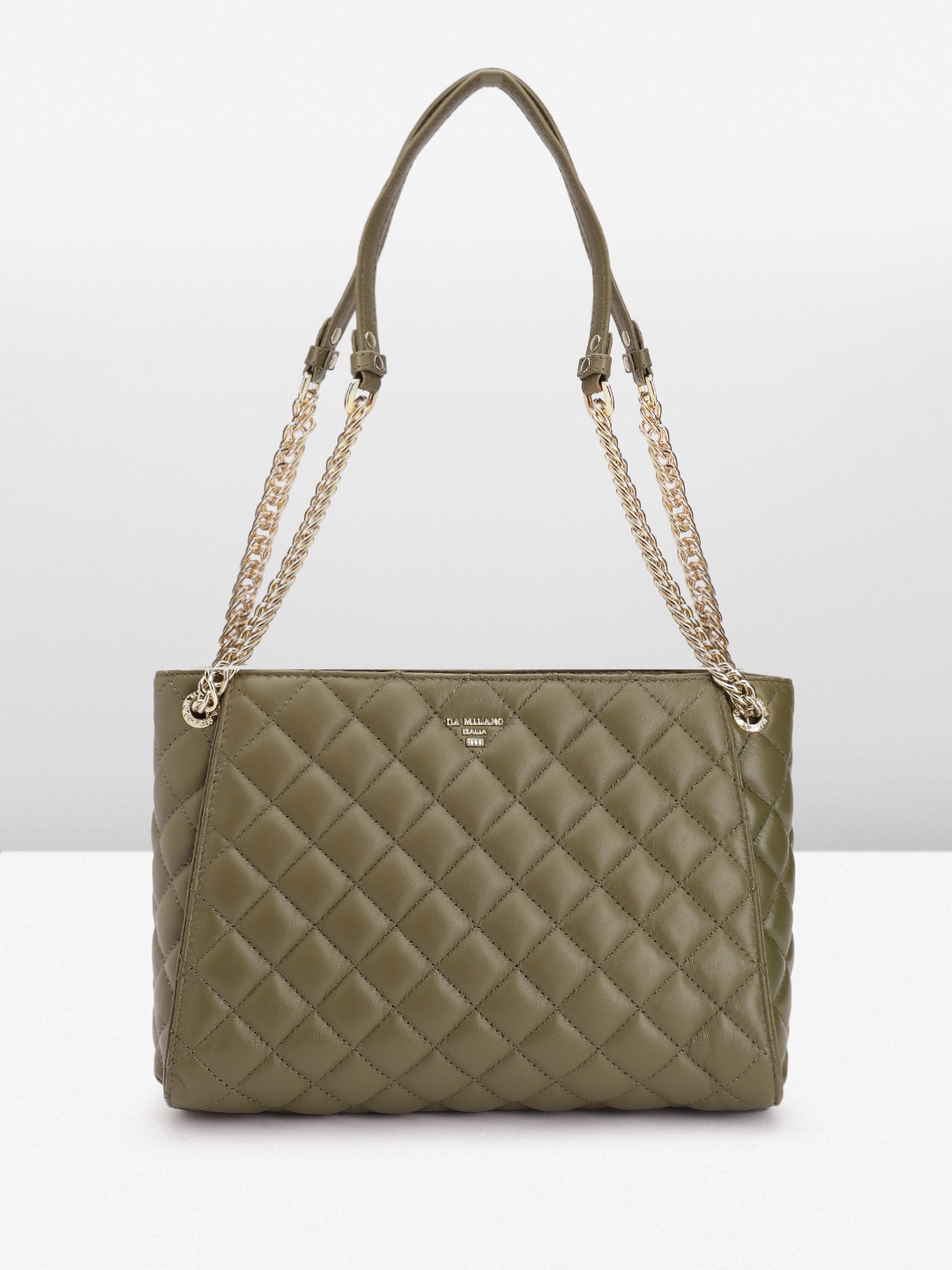 

Da Milano Quilted Textured Leather Structured Shoulder Bag, Olive