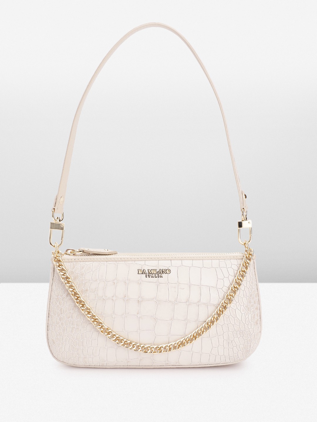 

Da Milano Croc-Textured Leather Structured Baguette Bag, Beige