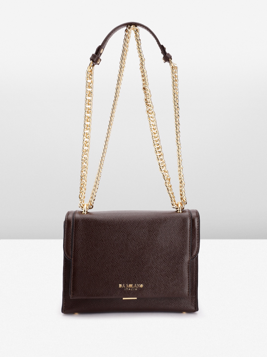 

Da Milano Textured Leather Structured Shoulder Bag, Coffee brown