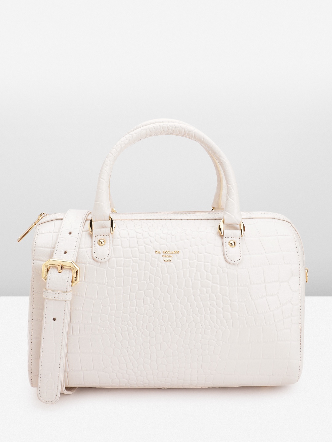

Da Milano Croc-Textured Leather Bowling Handheld Bag, White