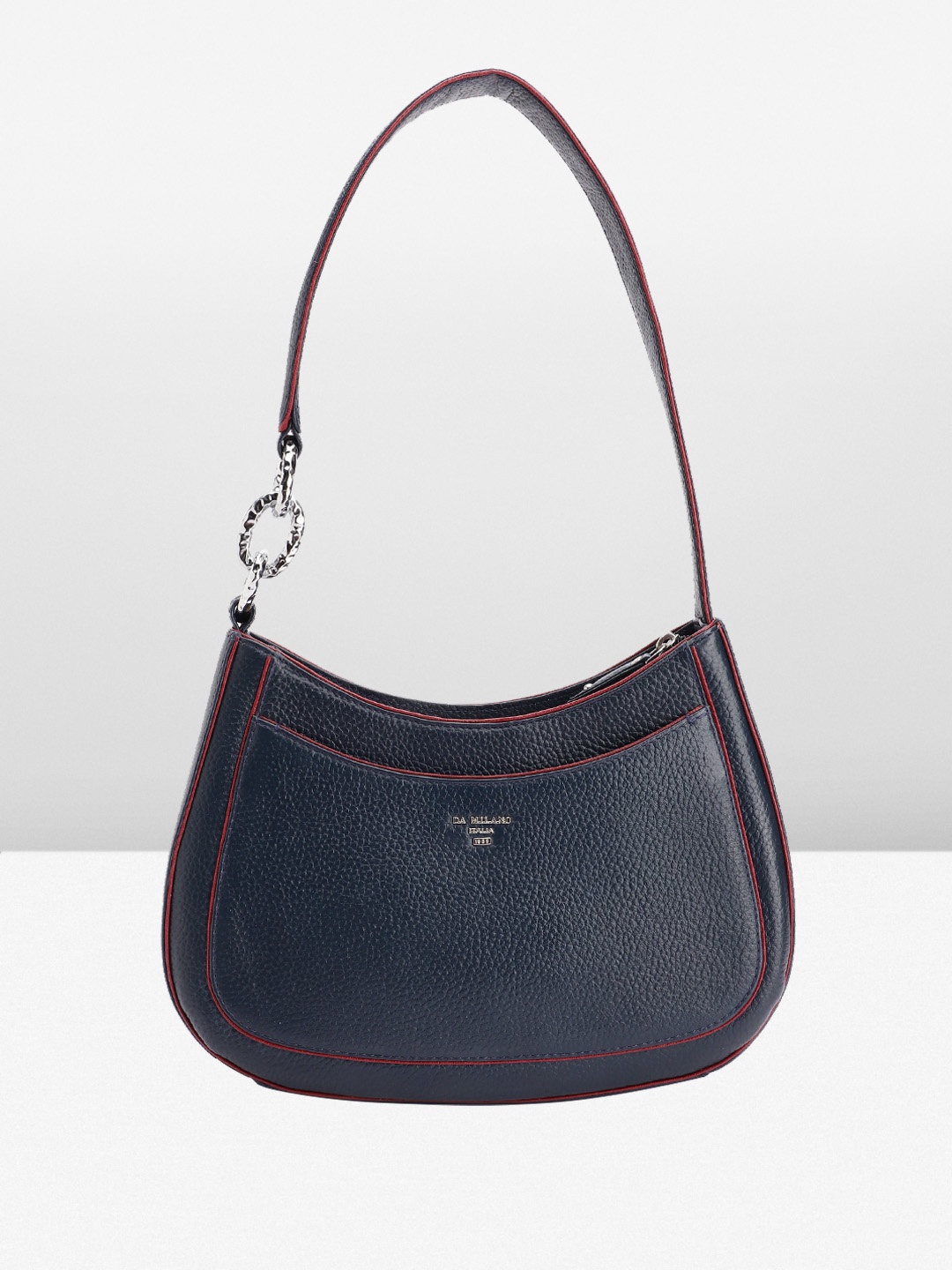 

Da Milano Textured Leather Structured Shoulder Bag, Navy blue