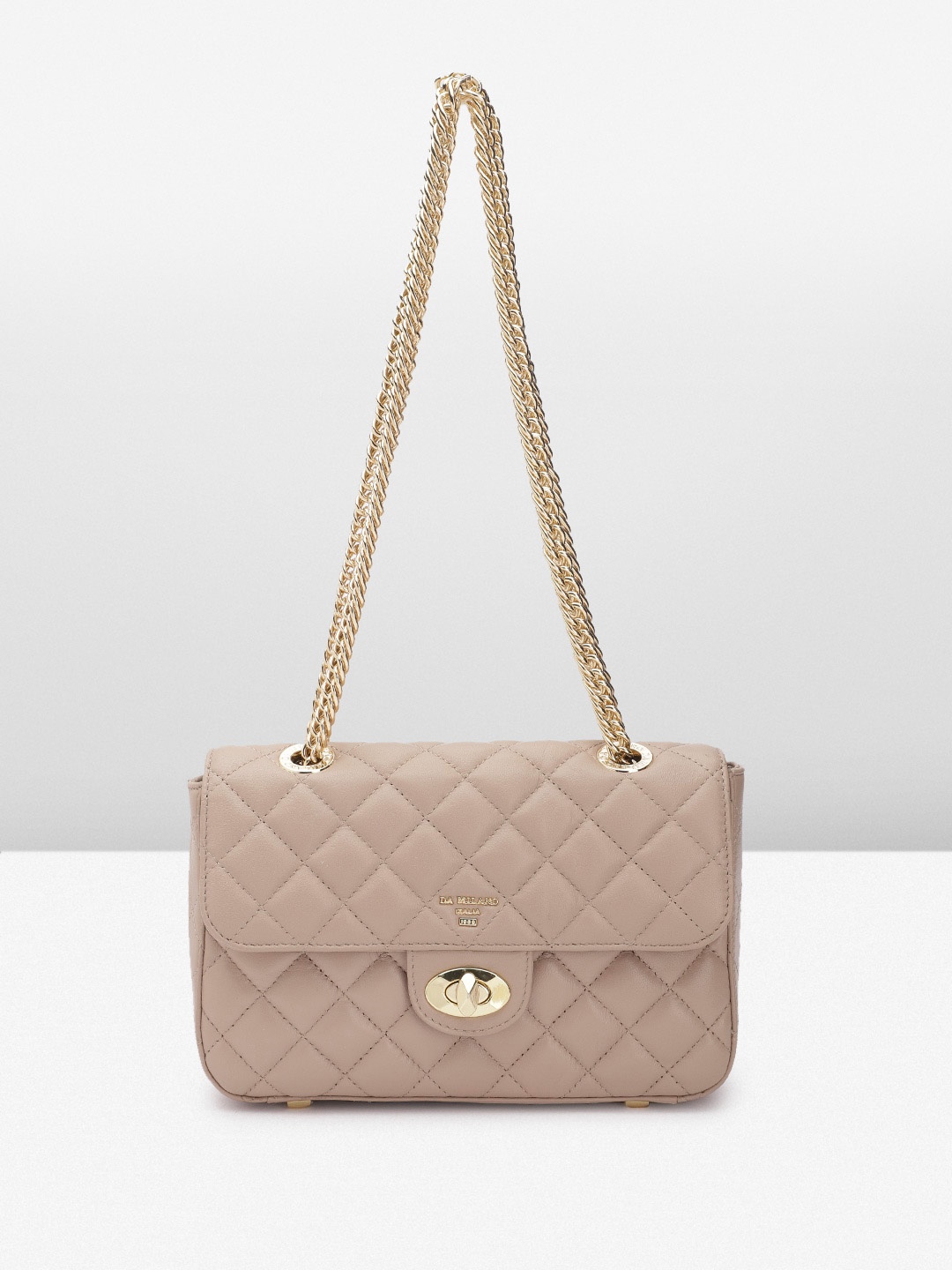 

Da Milano Leather Structured Shoulder Bag with Quilted Detail, Nude
