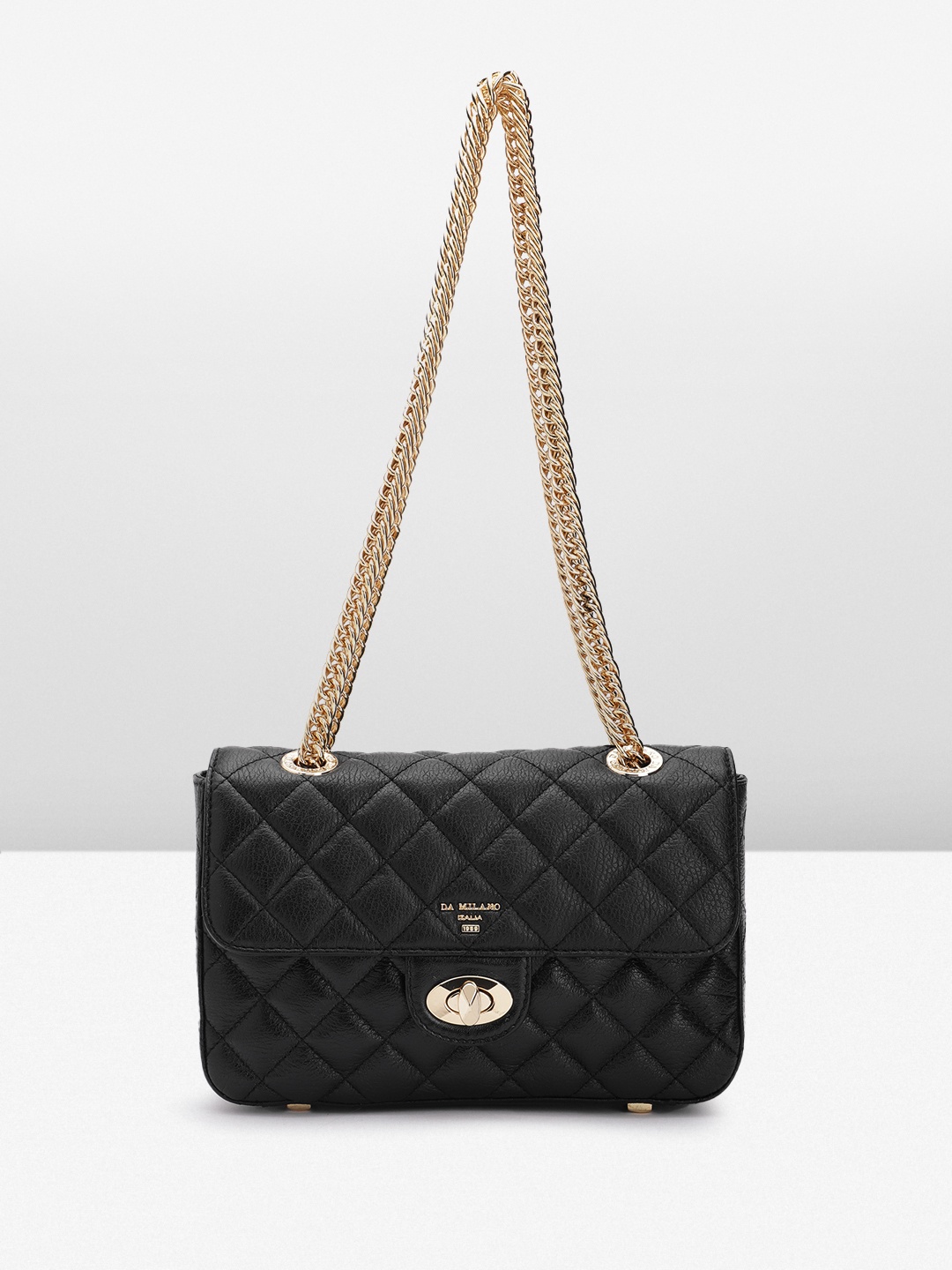 

Da Milano Leather Structured Quilted Shoulder Bag, Black