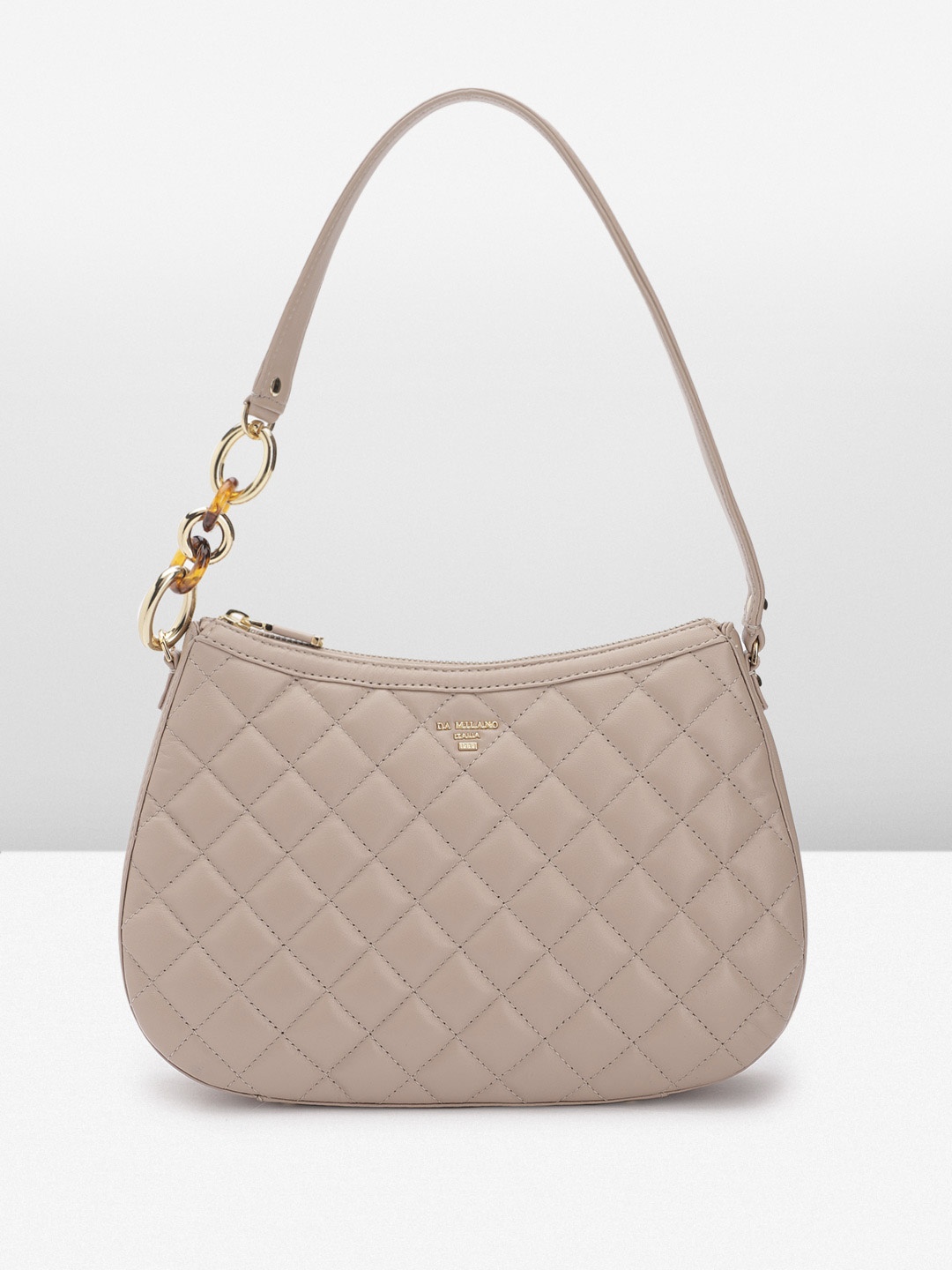 

Da Milano Quilted Textured Leather Structured Shoulder Bag, Beige